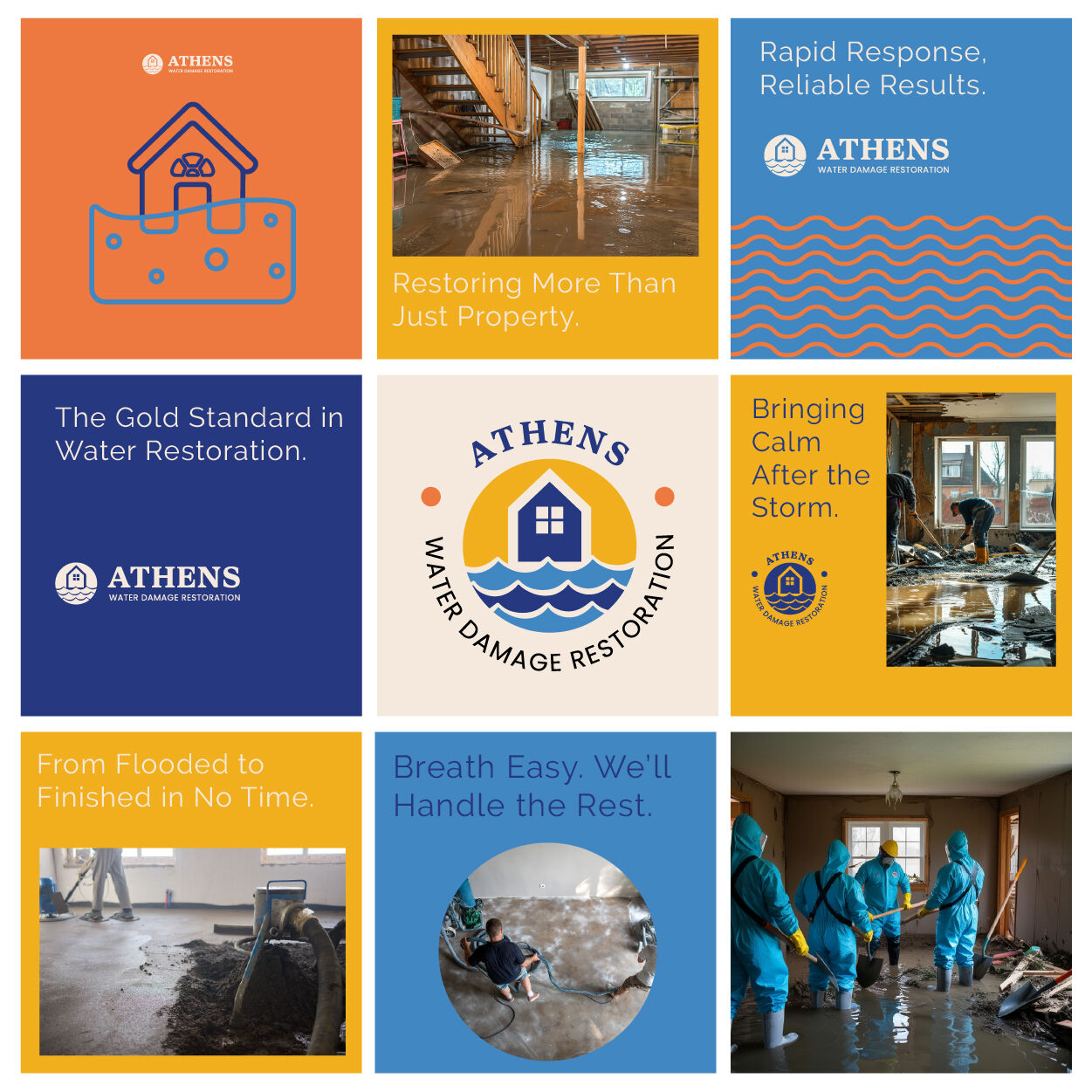 Athens water damage restoration brand collage